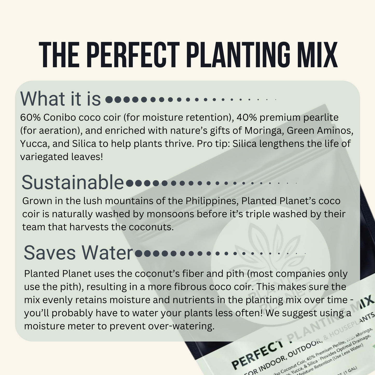 Planted Planet 'The Dream Team' (2 mezclas perfectas para plantar, 1 mezcla para suculentas y 1 biocarbón de coco)